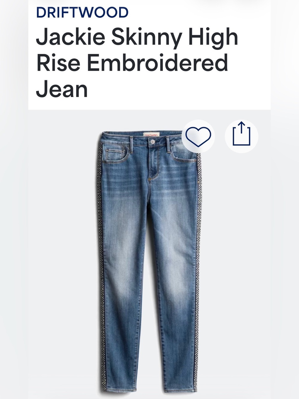 Jackie Skinny High Rise Embroidered Jean - Blue